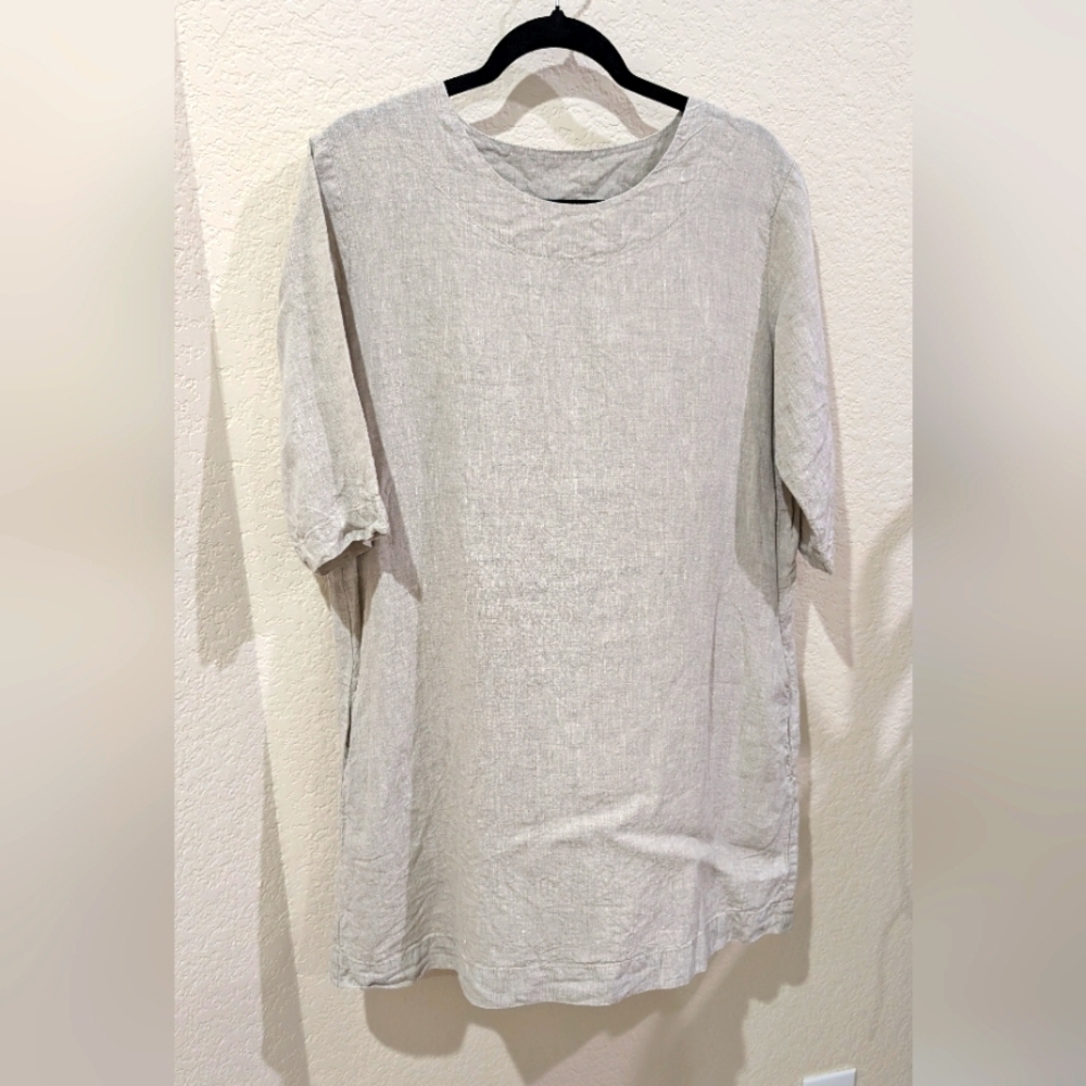 Len Ok Short Linen Dress With‎ Pockets